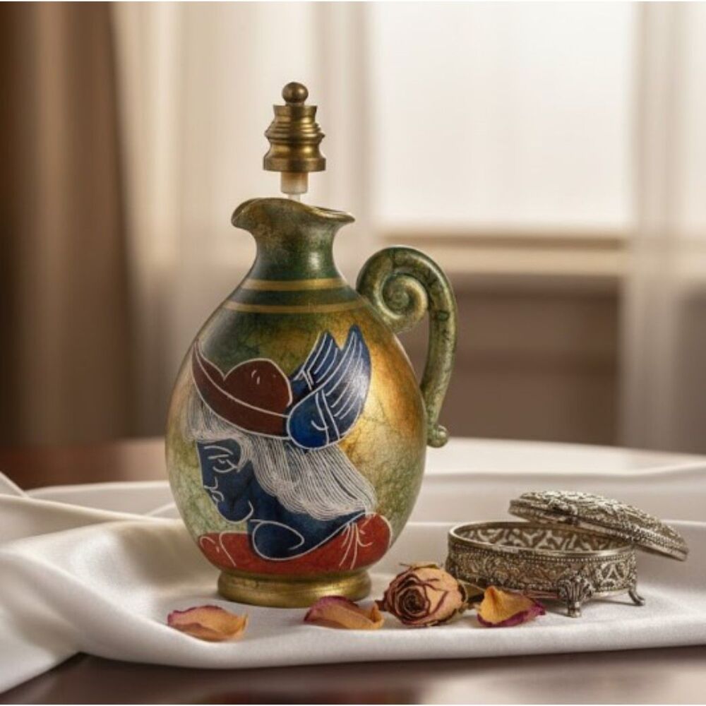 Rare Greek Perfume Bottle VintageCeramic Amphora Jug Venus with Stopper